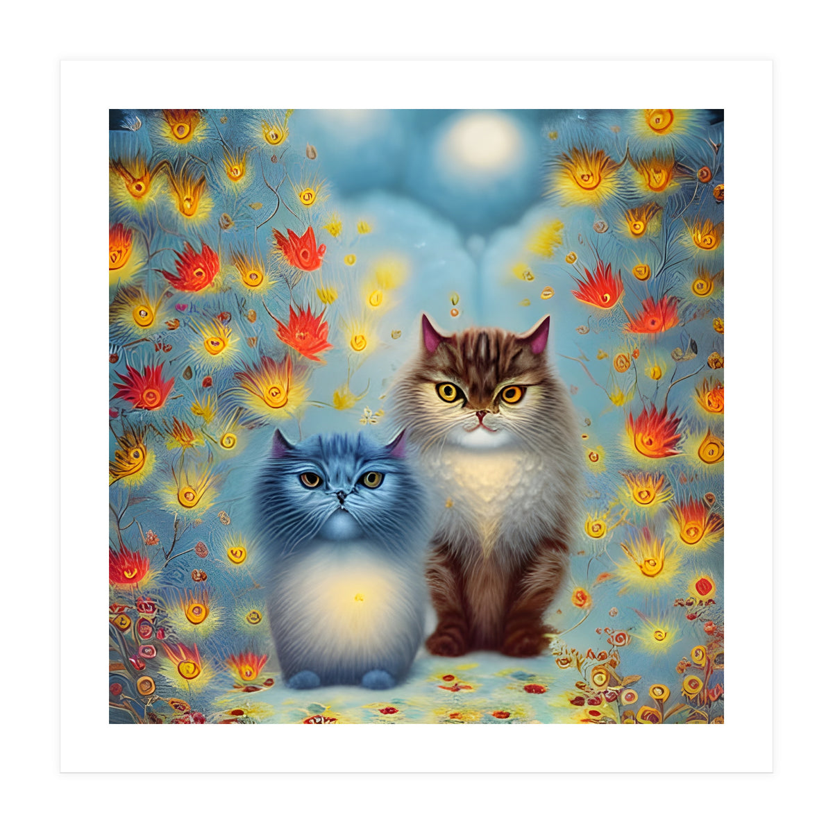 Two Paws Think Alike - Cat Couple in Autumn (Print Only)