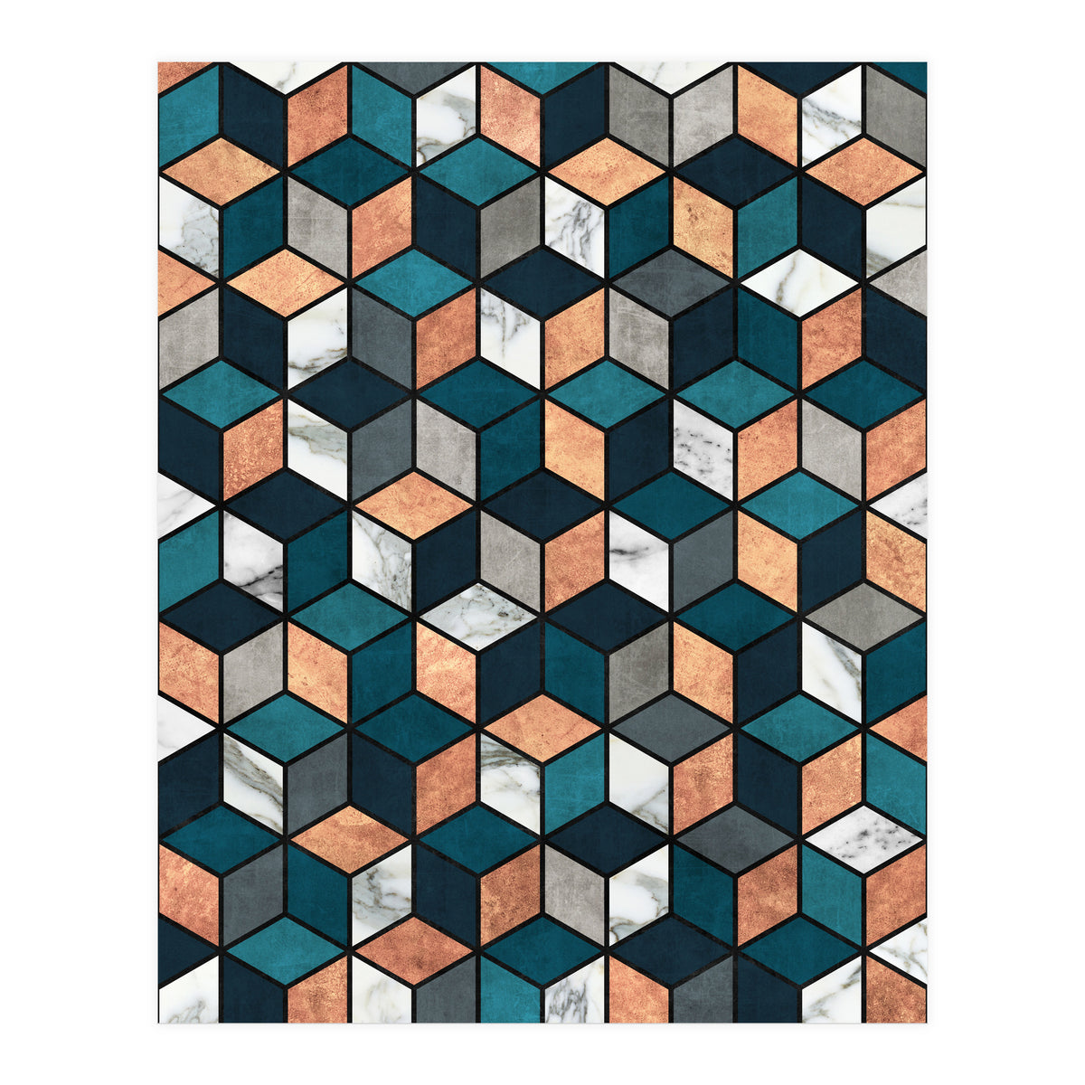 Copper, Marble and Concrete Cubes with Blue (Print Only)