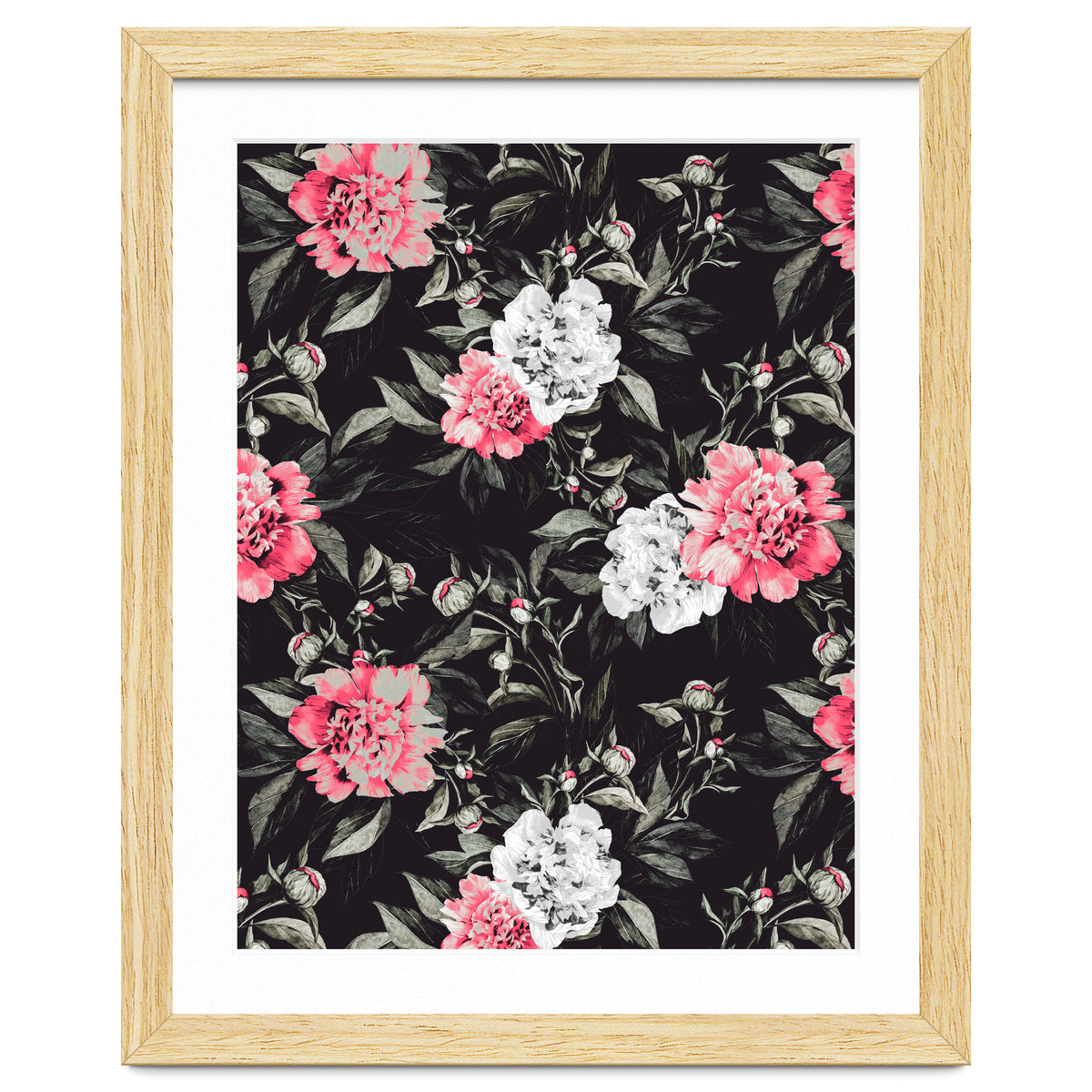 Floral pink - black & white dark