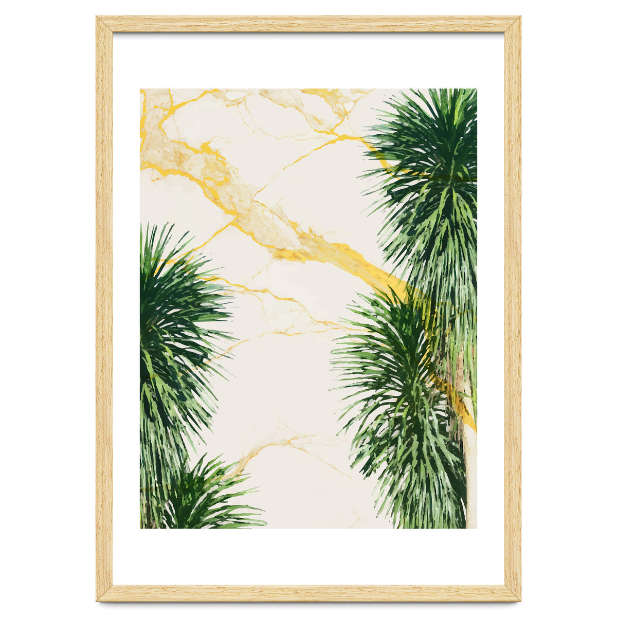 Gold marble texture with palm tree