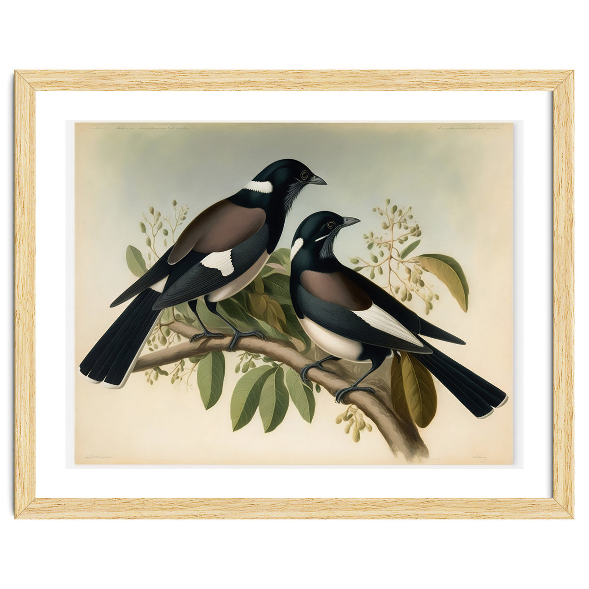 Magpies Vintage Painting