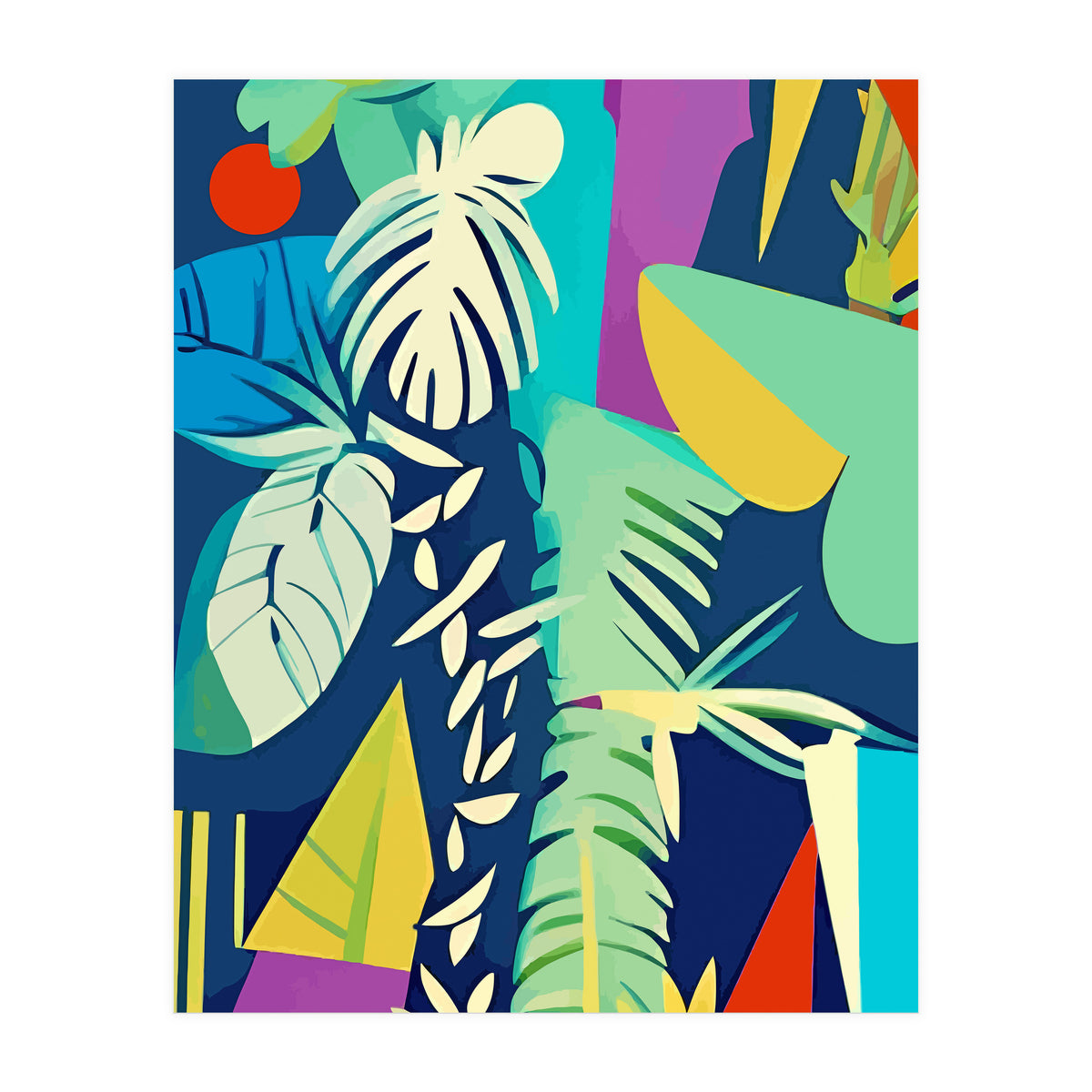 Tropical Wilderness, Abstract Botanical Jungle Plants, Pop of Color Eclectic Shapes Nature (Print Only)