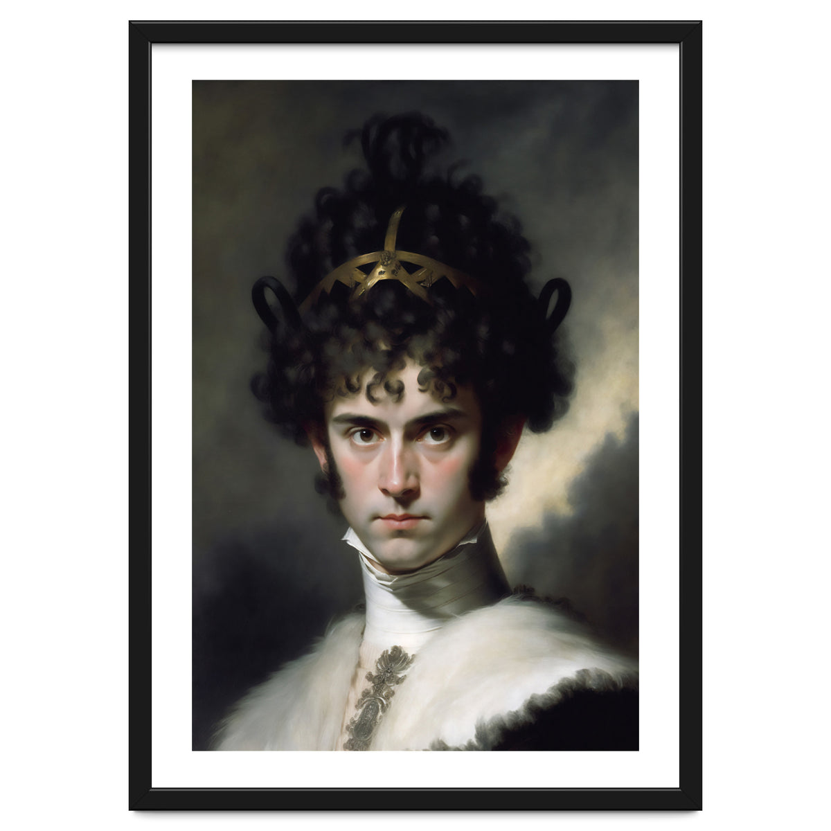 Curly Haired Man Moody Vintage Dark Painting