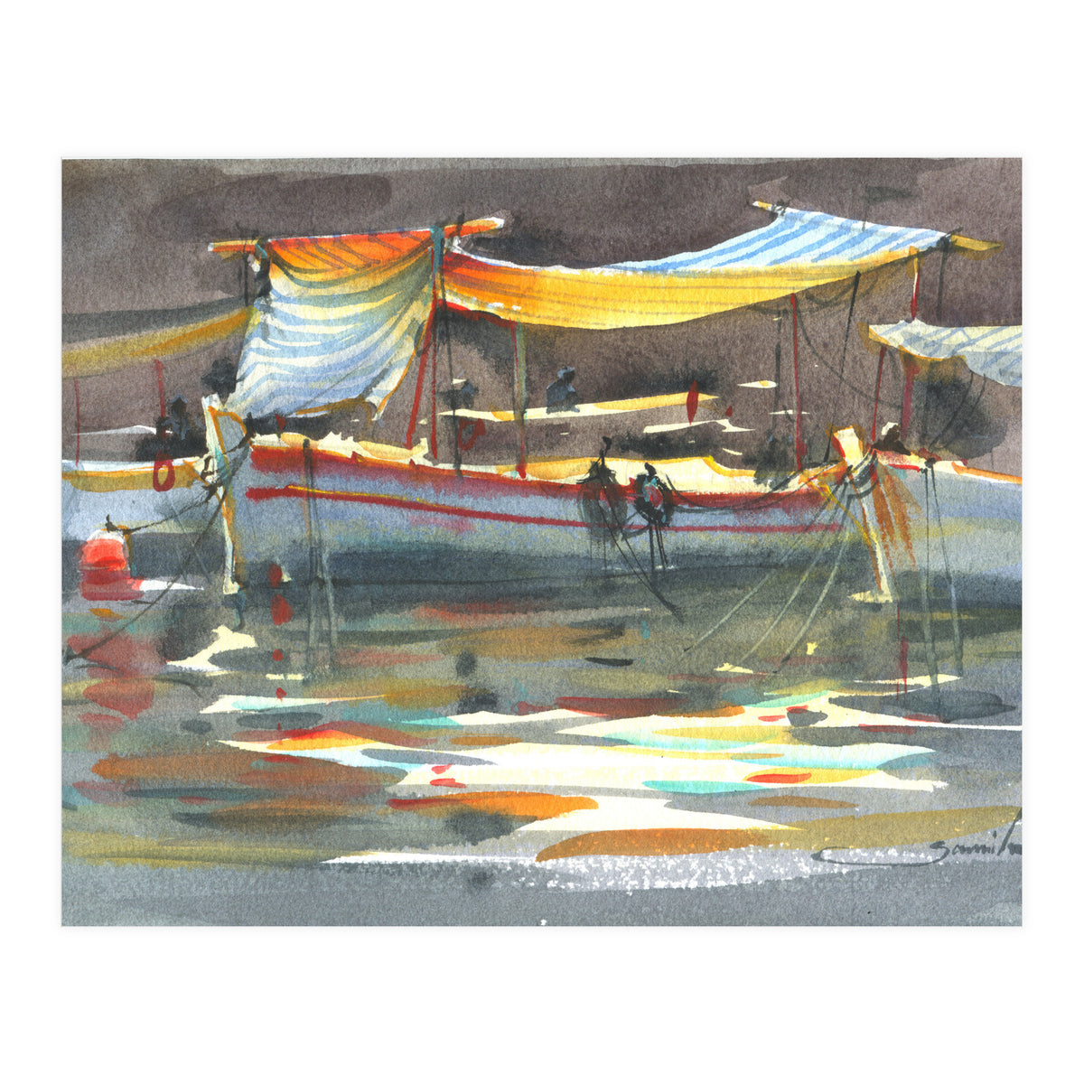 Yacht painting art watercolor (Print Only)