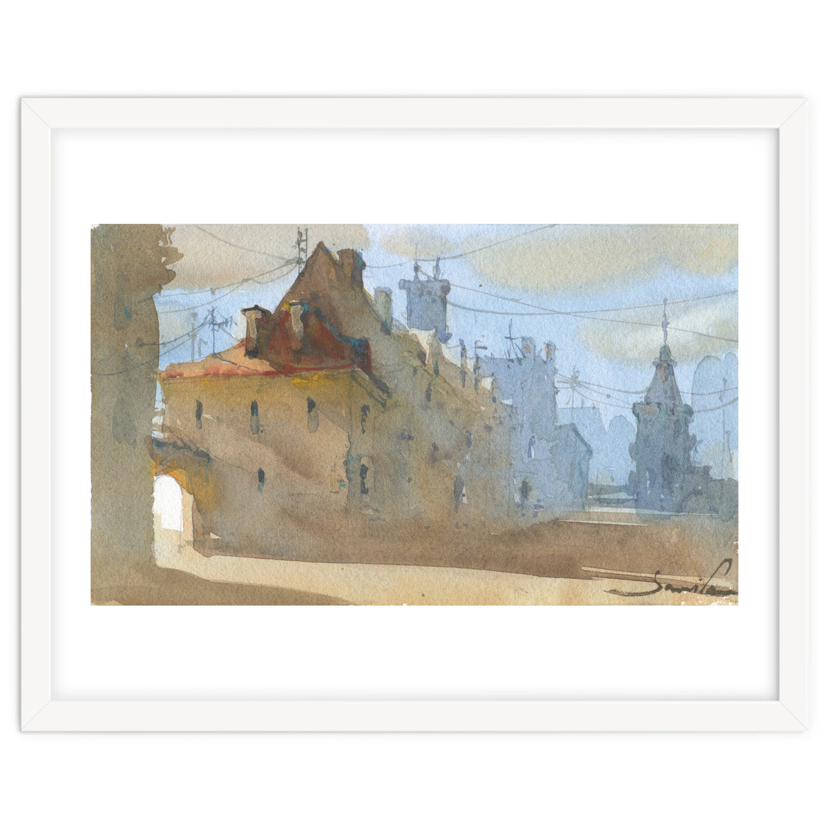Old Town Warsaw. Watercolor painting.