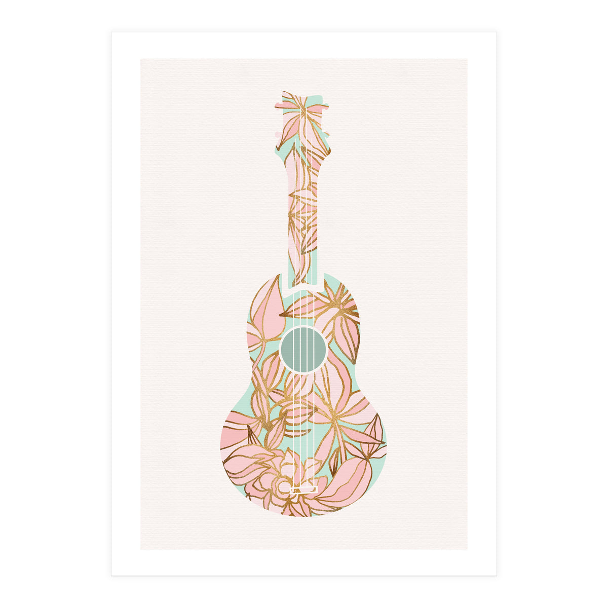 Aqua and Pink Floral Ukulele (Print Only)