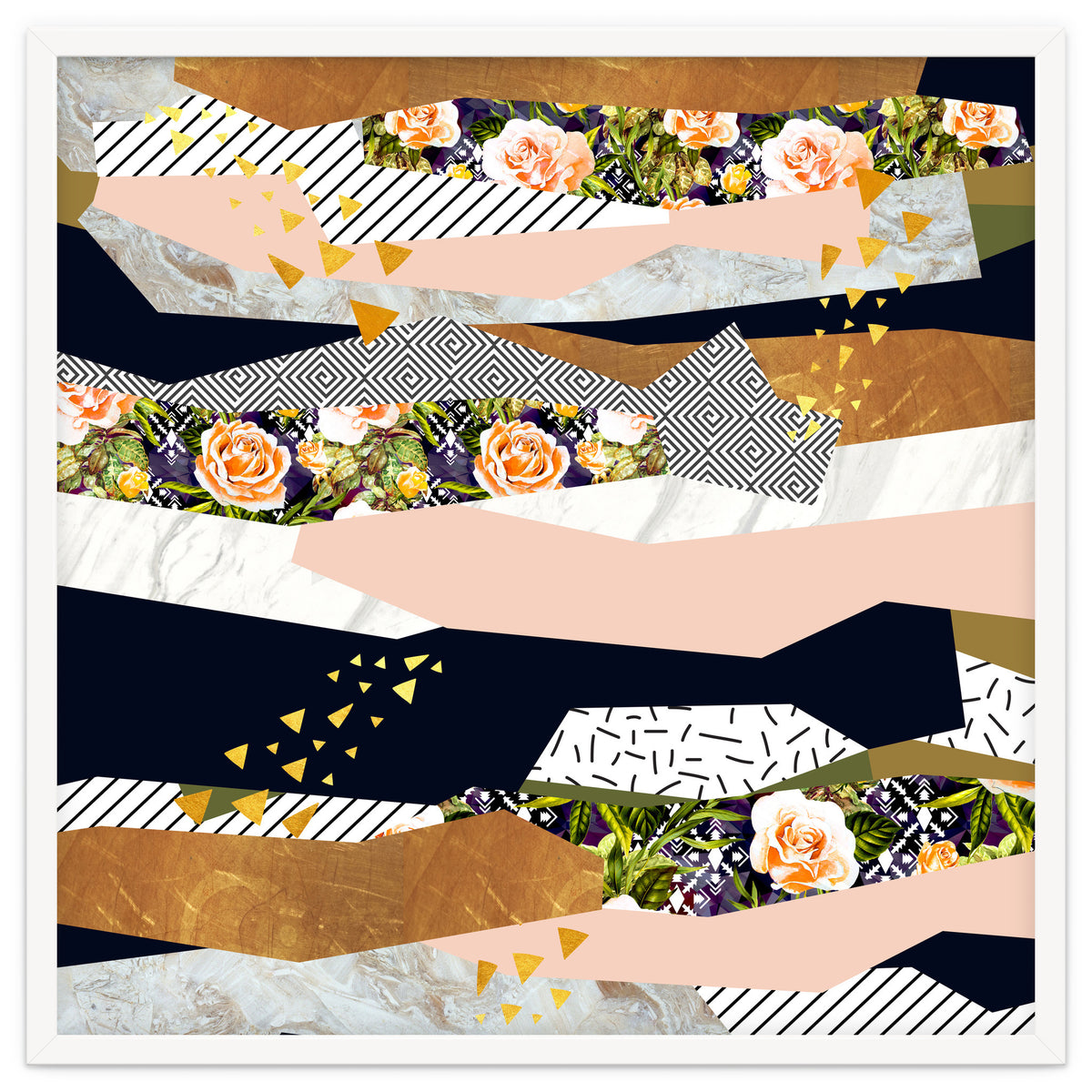 Collage of textured shapes and flowers