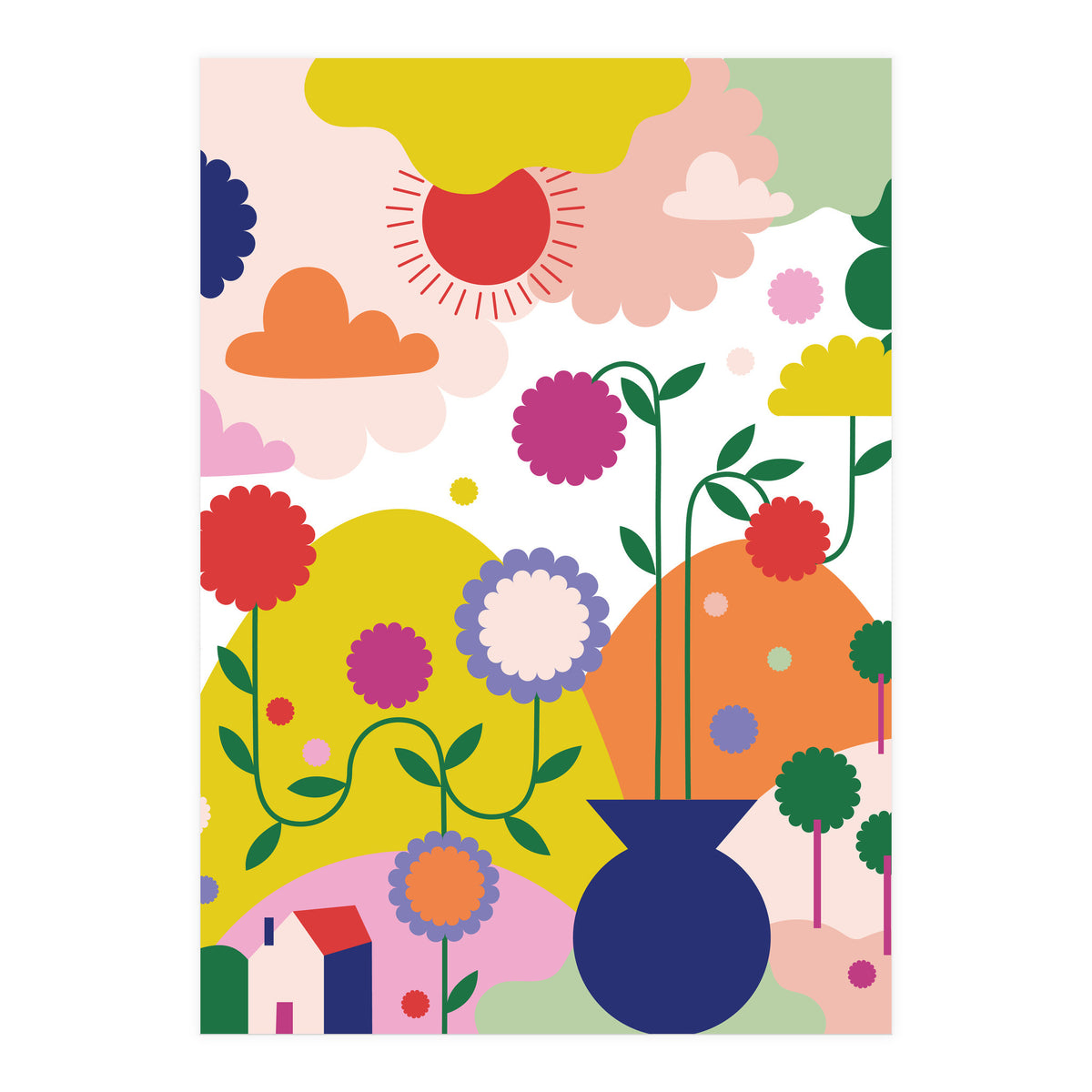 Happy Mediterranean Colorful Landscape (Print Only)