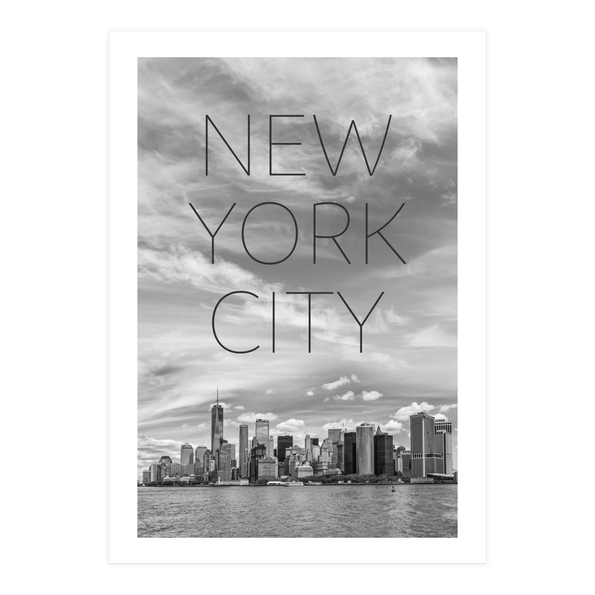 NYC Lower Manhattan & Hudson River | Text & Skyline (Print Only)