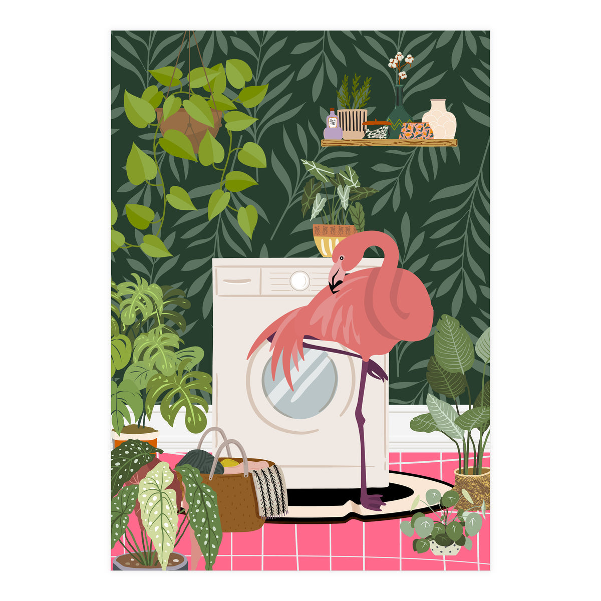 Flamingo in Jungle Laundry Room (Print Only)