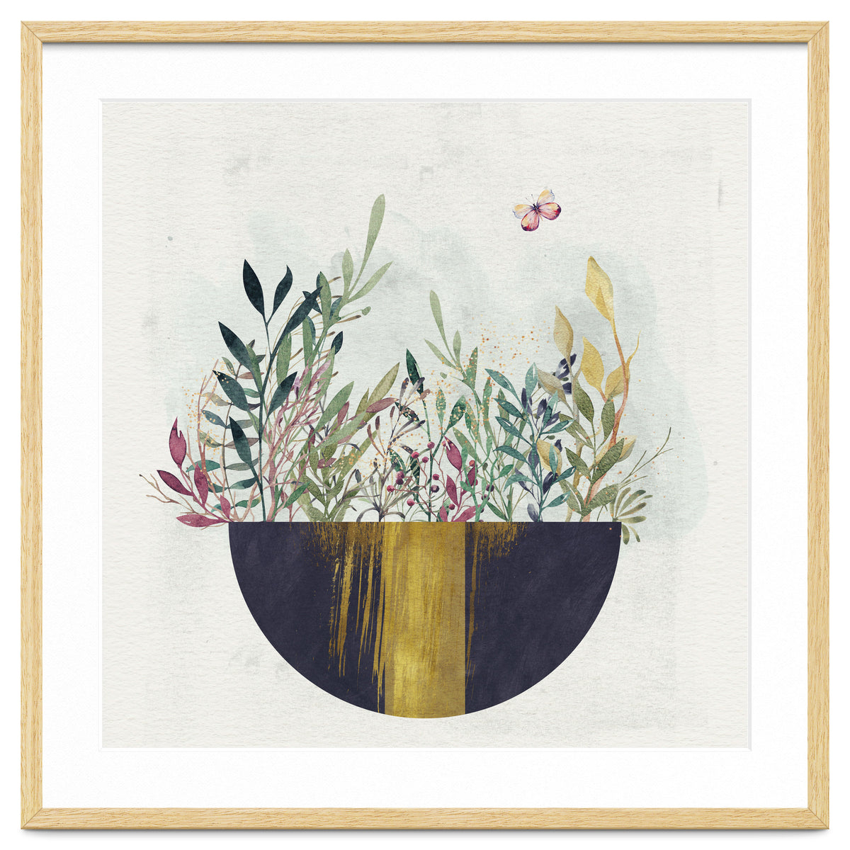 Flowers and leaves in a simple basket