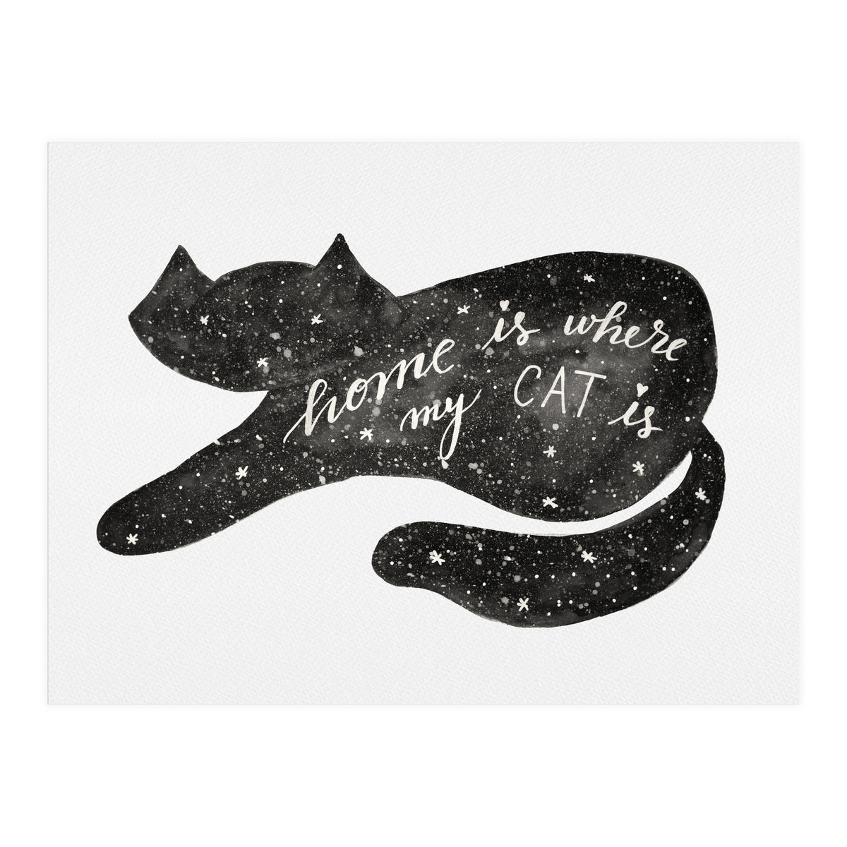 Watercolor galaxy cat - black and white (Print Only)