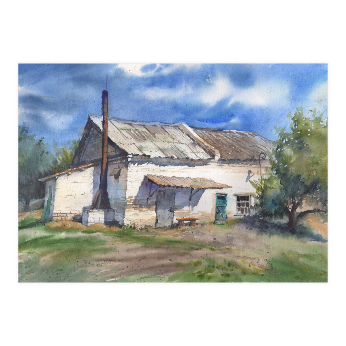 Country house. Watercolor painting art. (Print Only)