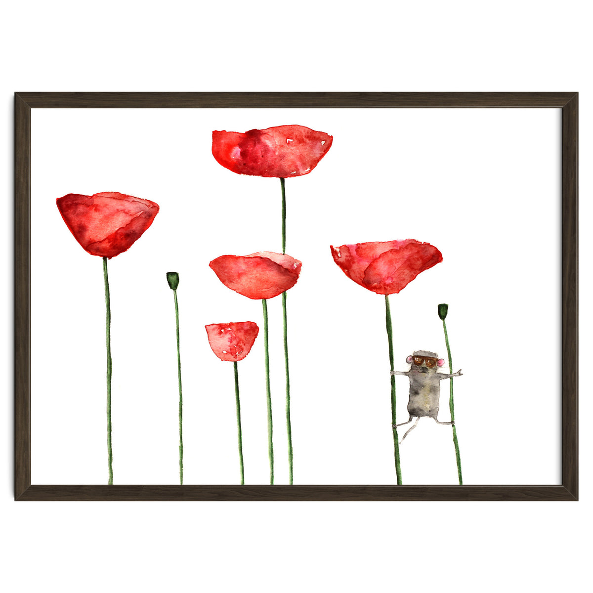 Little mouse loves big poppies || watercolor for nursery
