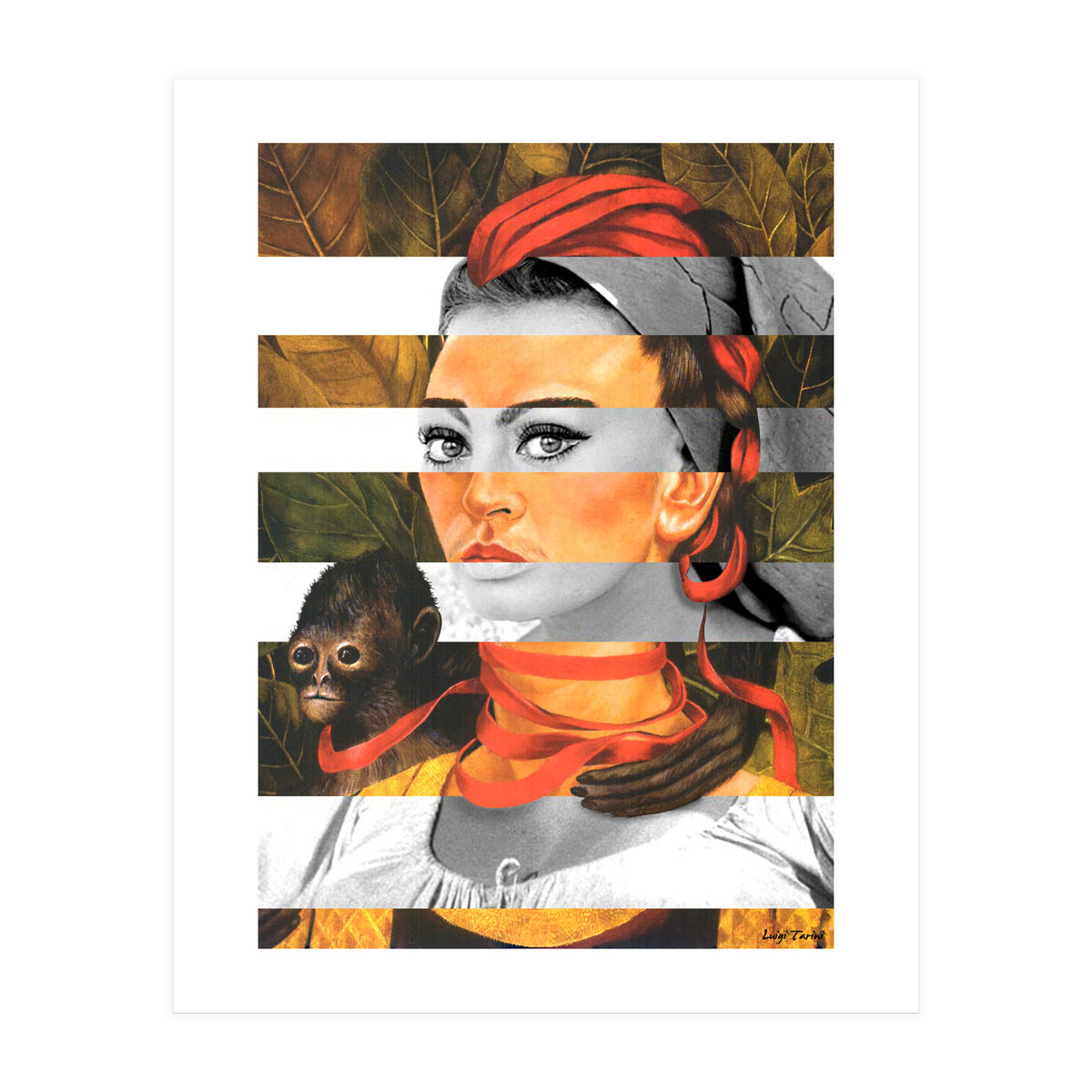 Frida Kahlo's Self Portrait with Monkey & Sophia Loren (Print Only)