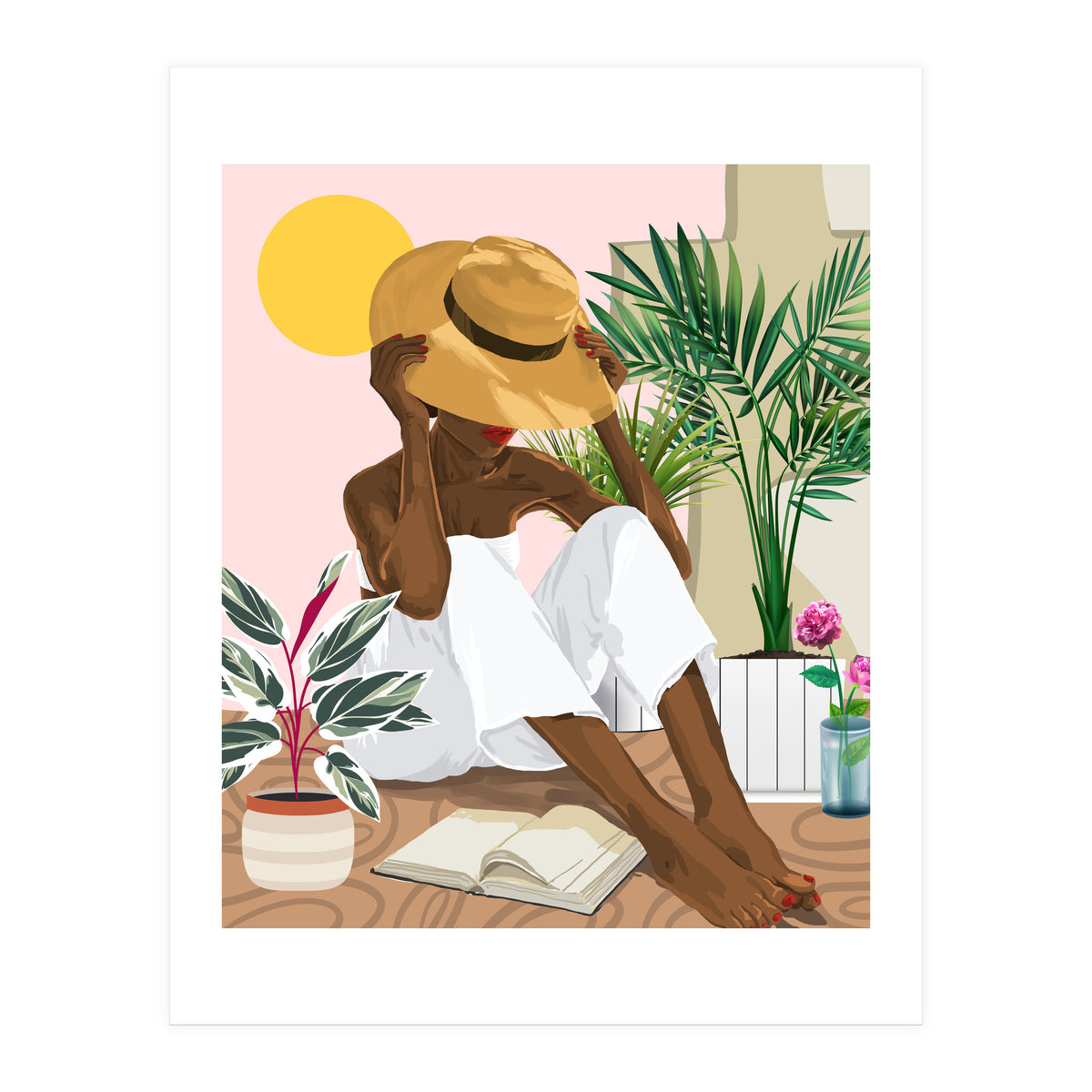 Summer Reading | Modern Bohemian Black Woman Travel | Beachy Vacation Book Reader (Print Only)