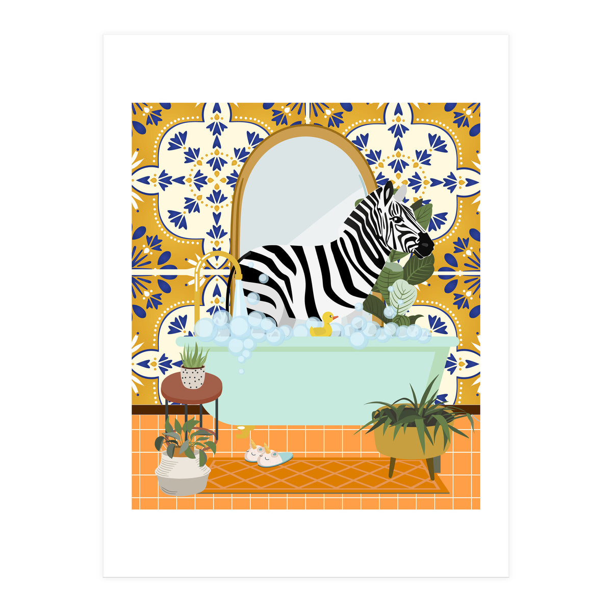 Zebra Bathing in Moroccan Style Bathroom (Print Only)