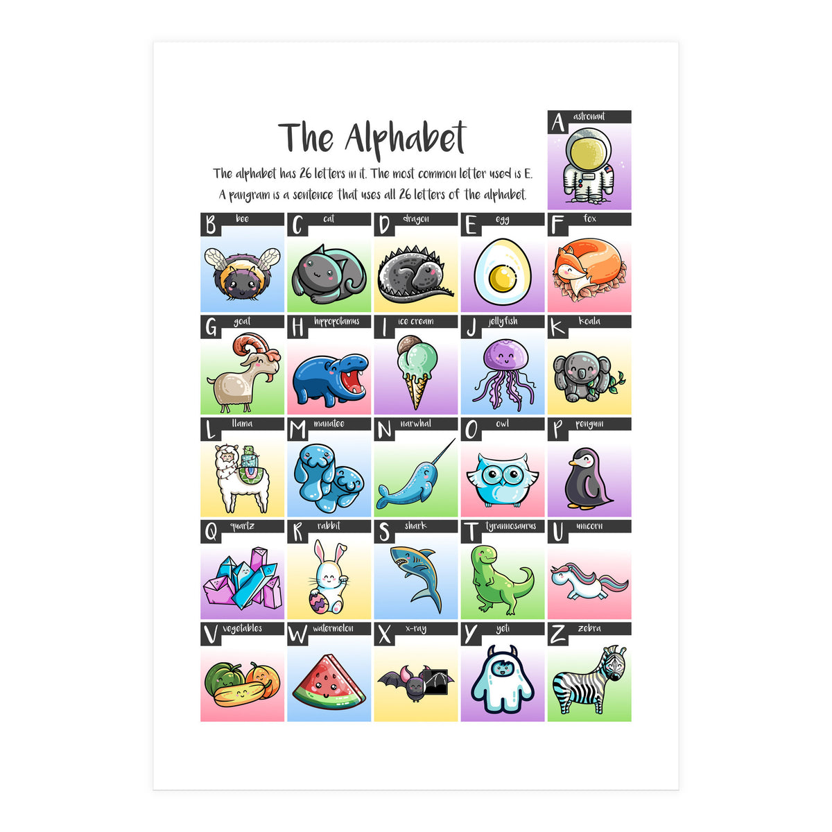 The Alphabet in Kawaii Cute Style (Print Only)