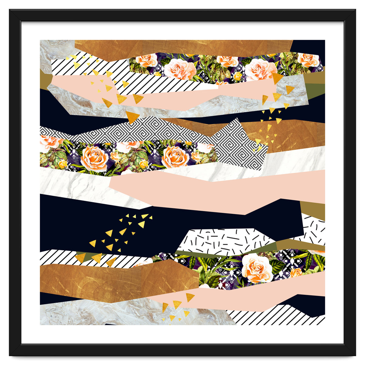 Collage of textured shapes and flowers