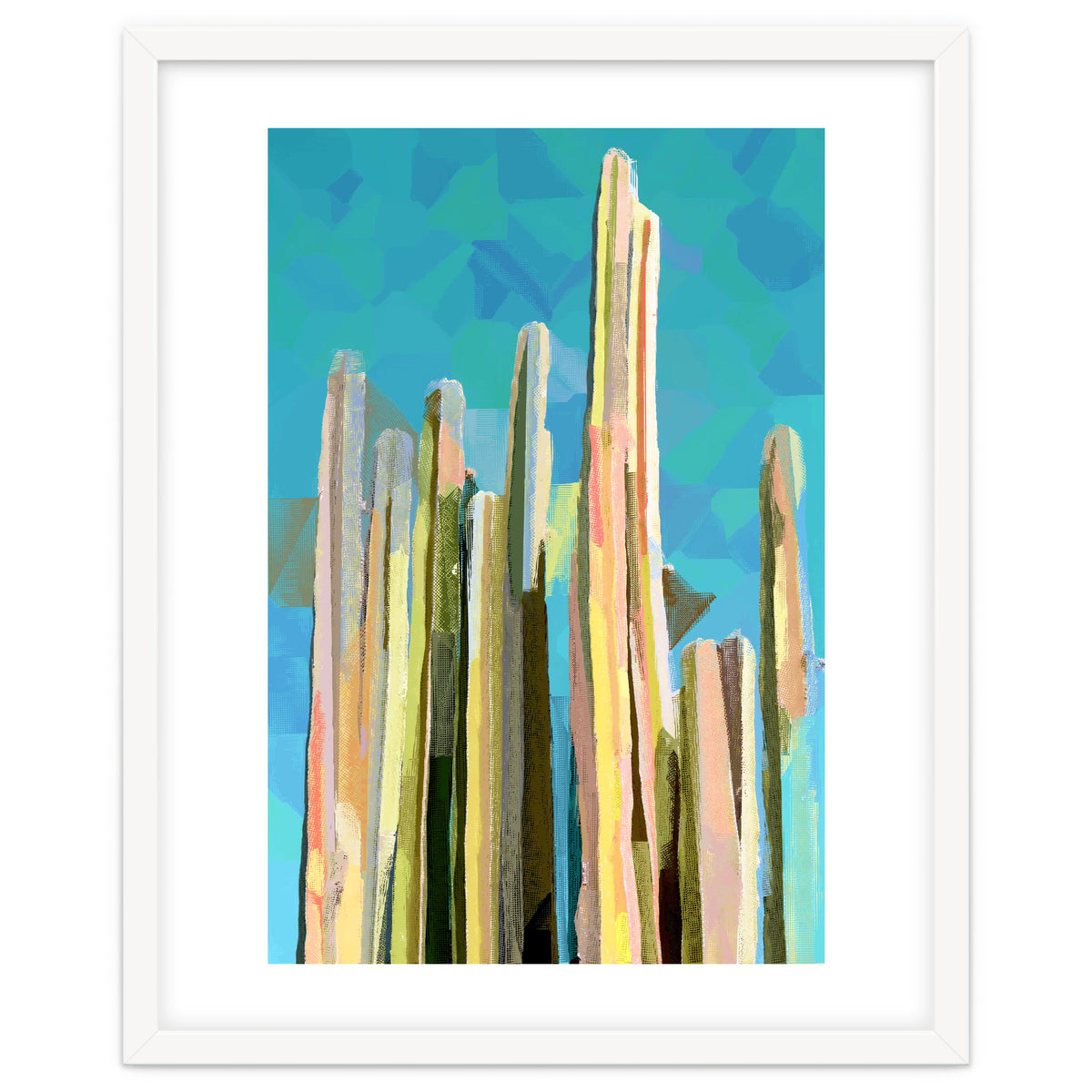 Desert's Rose, Summer Cactus Abstract Pastel Digital Art, Nature Botanical Color Sketch Plant Drawing
