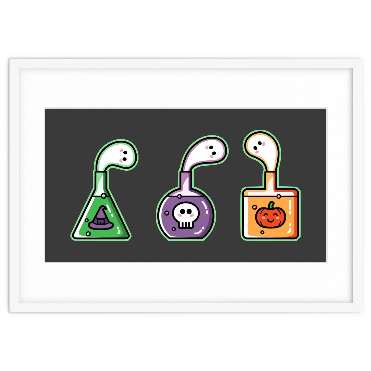 Kawaii Cute Halloween Potions - witches hat, skull, pumpkin, ghosts