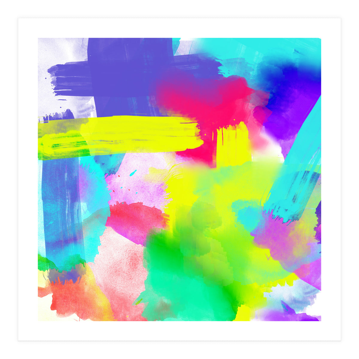 Abstract Stripes Neon Artistic Watercolor Pattern (Print Only)