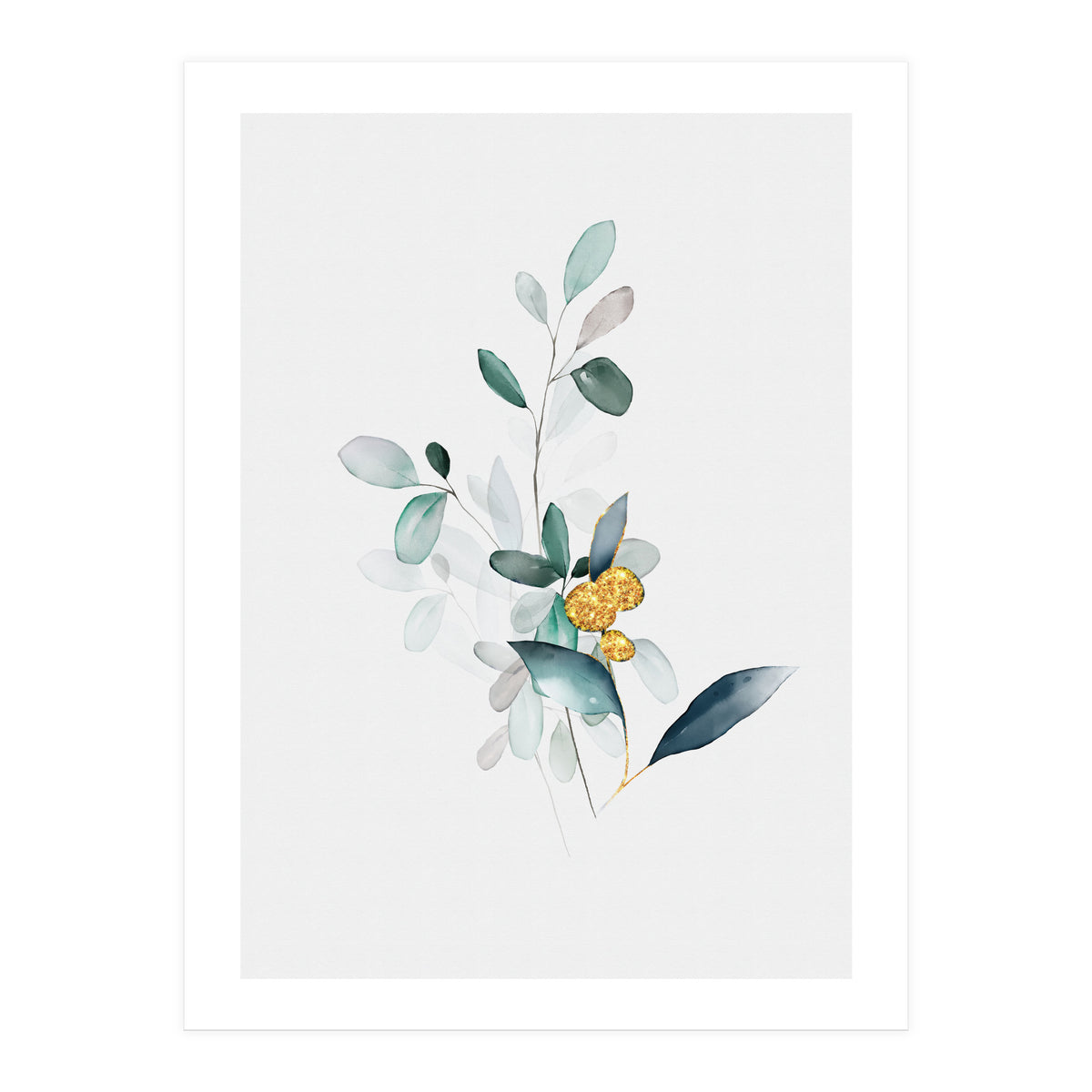 Modern Botanical Gold & Sage Study 02  (Print Only)