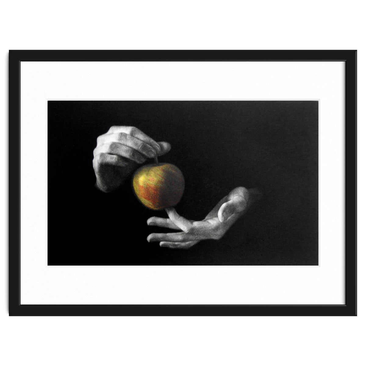 Mezzotint Hands Apple Left