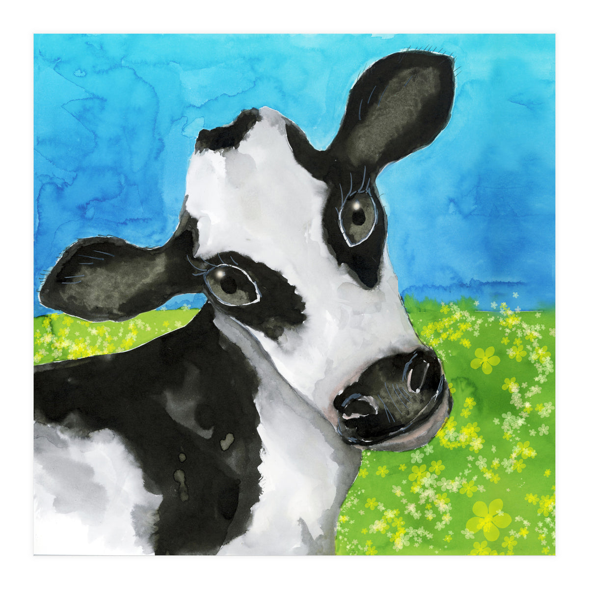 Cow in the meadow watercolor (Print Only)