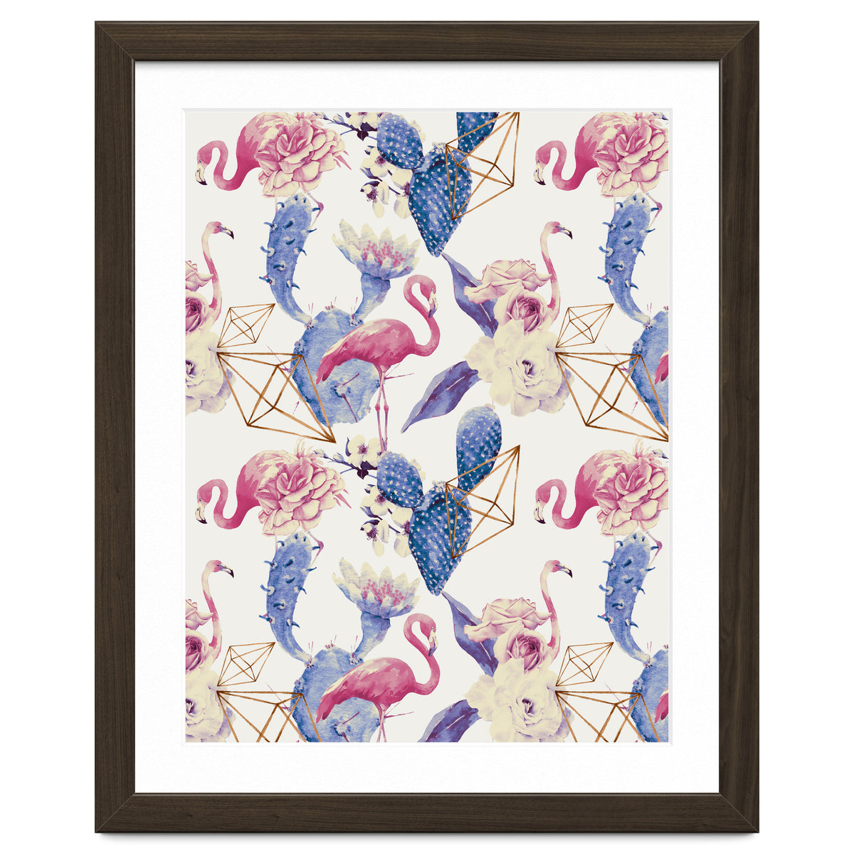 Flamingos, geometric and flowers 02