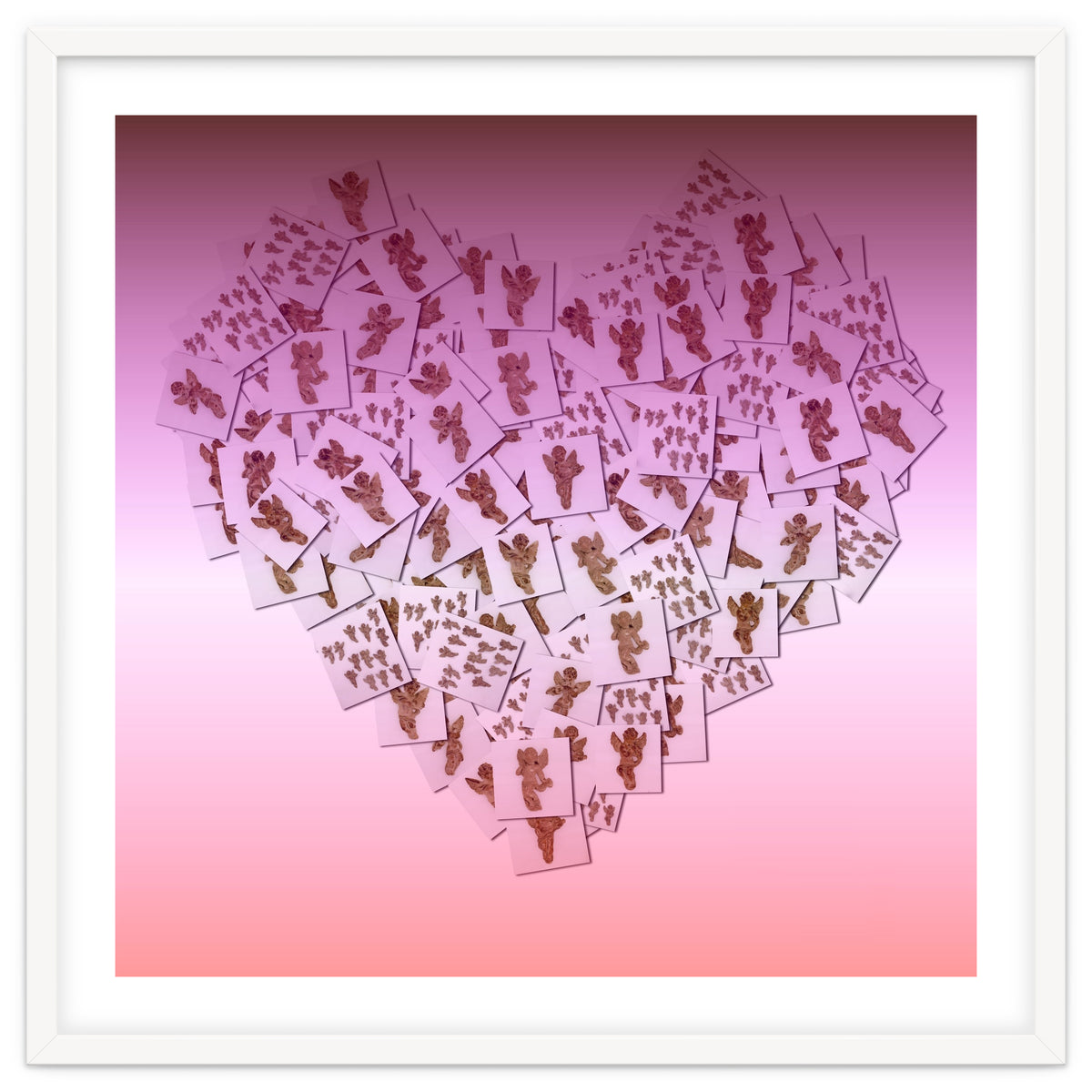 Heart collage of golden Cupid like characters