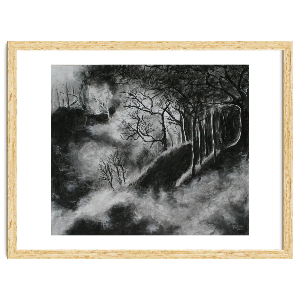 Black and White Forest in Clouds