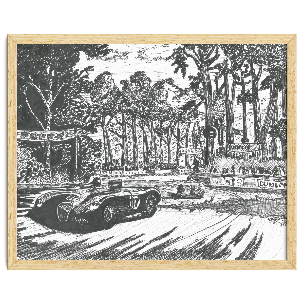 Jaguar C-Type Classic Le Mans Ink Drawing