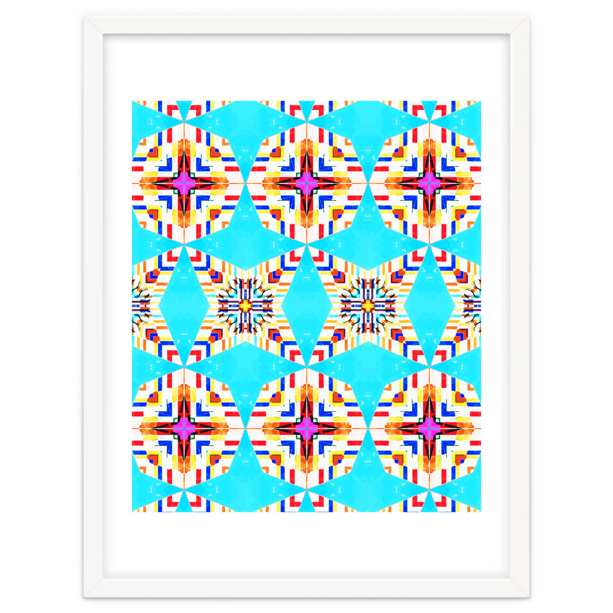 Exotic Tiles, Moroccan Teal Kaleidoscope Pattern, Turkish Bohemian Colorful Culture Eclectic Graphic