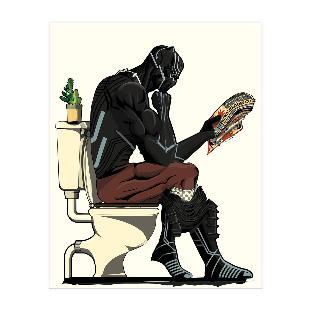 Black Panther on the Toilet, funny bathroom humour (Print Only)