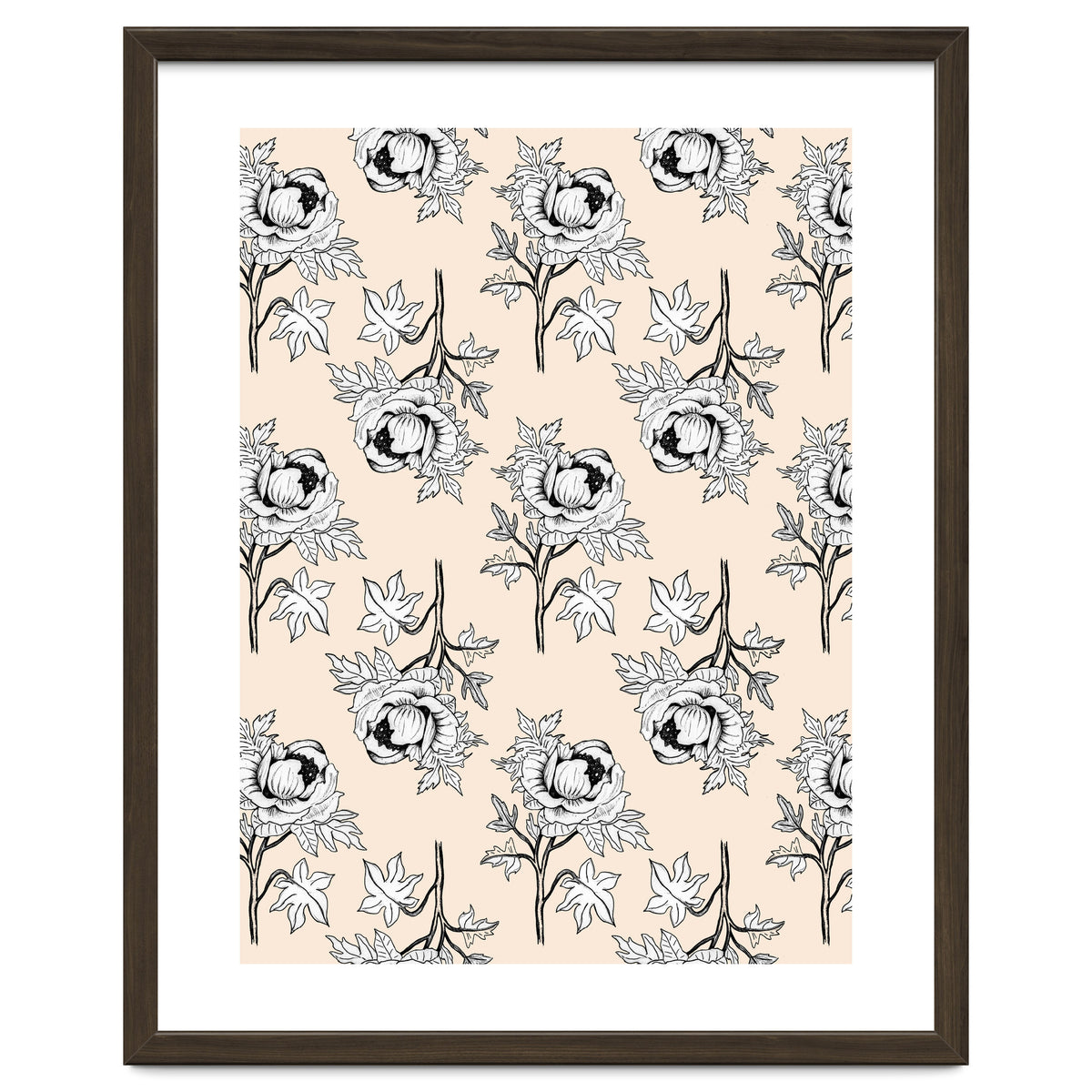 Drawing pattern of roses to pencil on beige