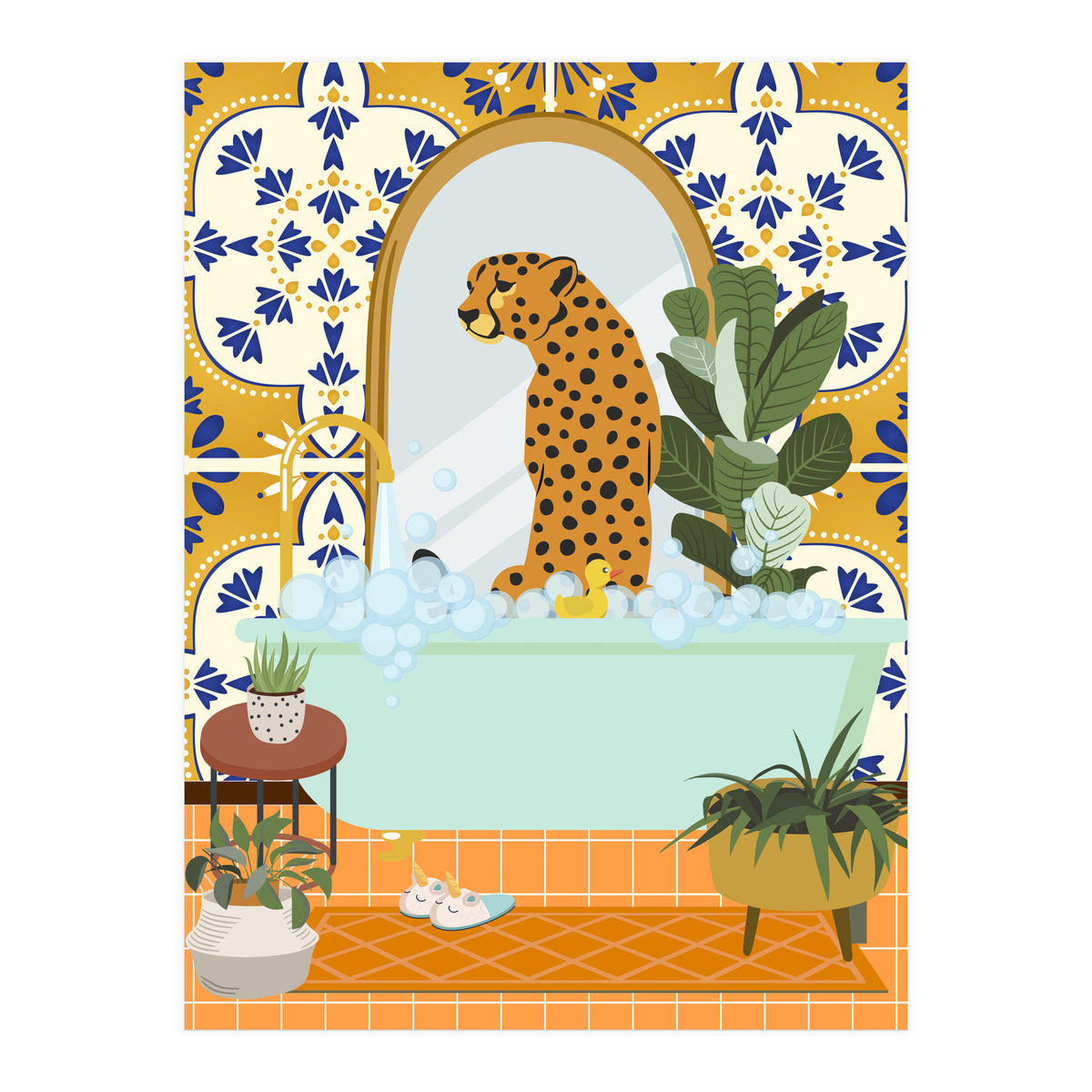 Cheetah Bathing in Moroccan Style Bathroom (Print Only)