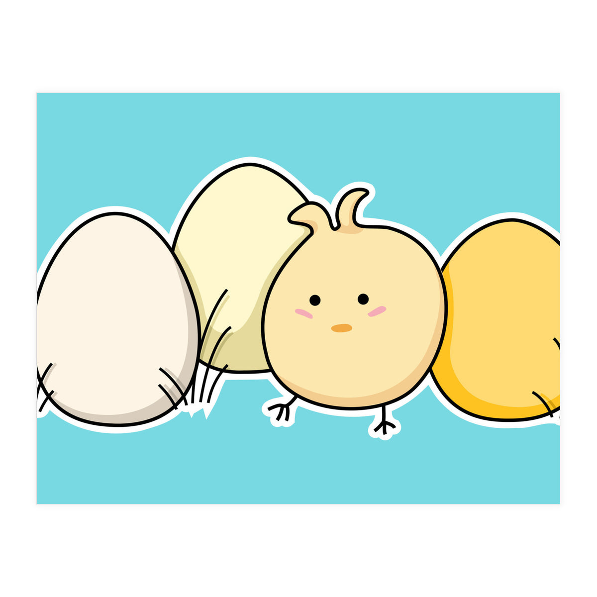 Kawaii Cute Chick And Eggs (Print Only)