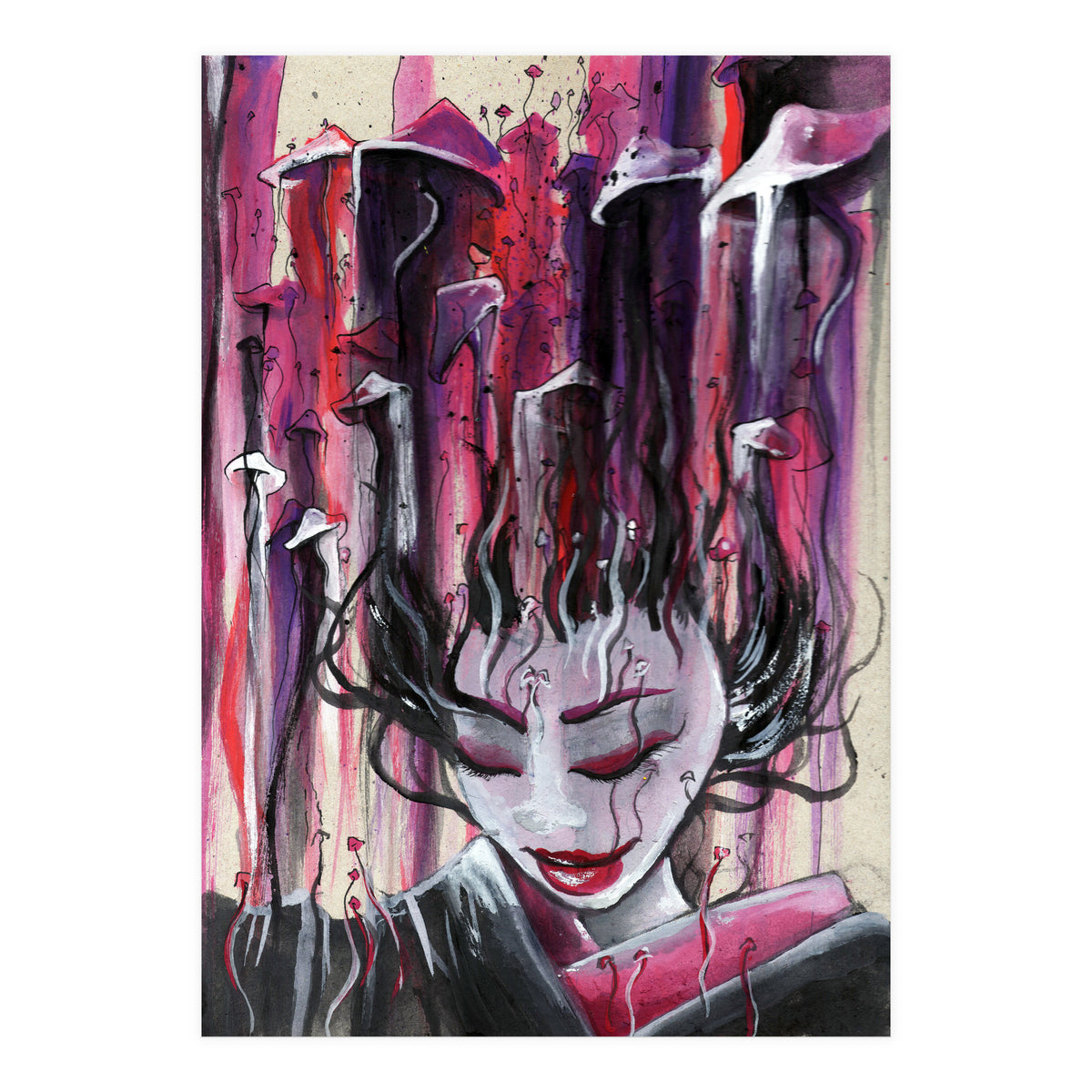 Geisha in Mushrooms: The Surrealistic Concubine (Print Only)