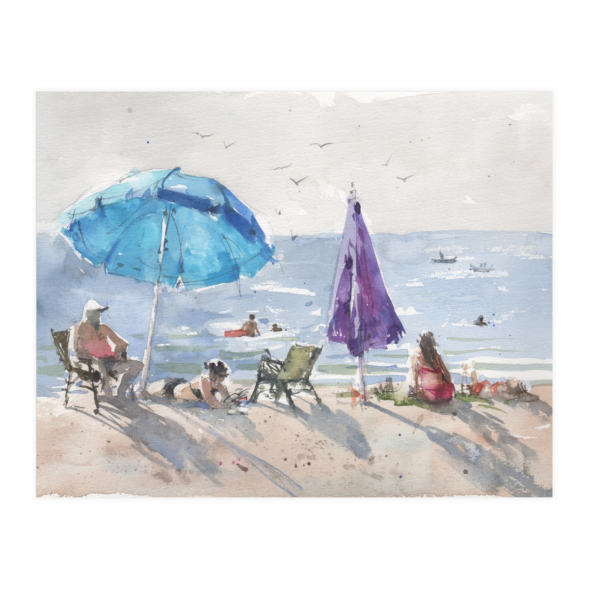 Under an umbrella in the sun. Watercolor (Print Only)