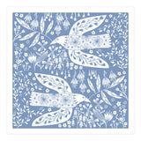 Doves And Flowers White On Blue (Print Only) thumbnail
