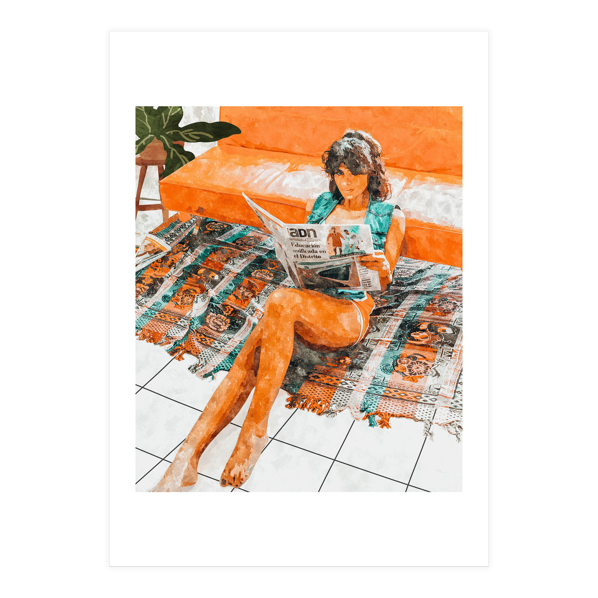 The Gossip Column | Modern Bohemian Woman Hippie Décor | Staycation Fashion Painting  (Print Only)