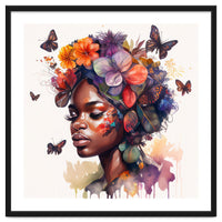 Watercolor Butterfly African Woman #2
