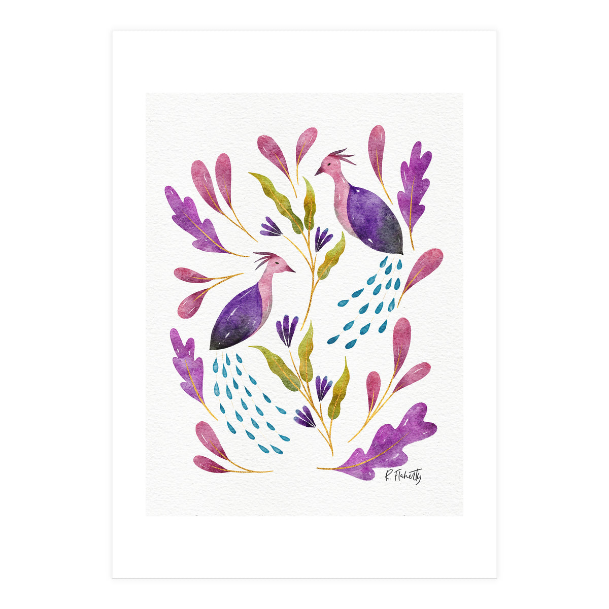 Folk Art Peacocks Purple (Print Only)