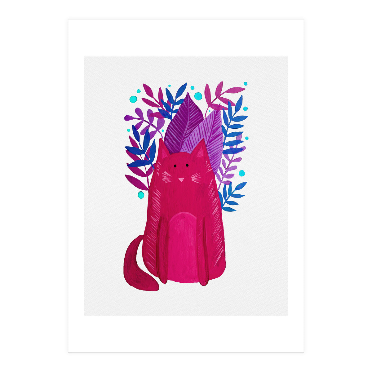 Cute magenta cat with branches (Print Only)