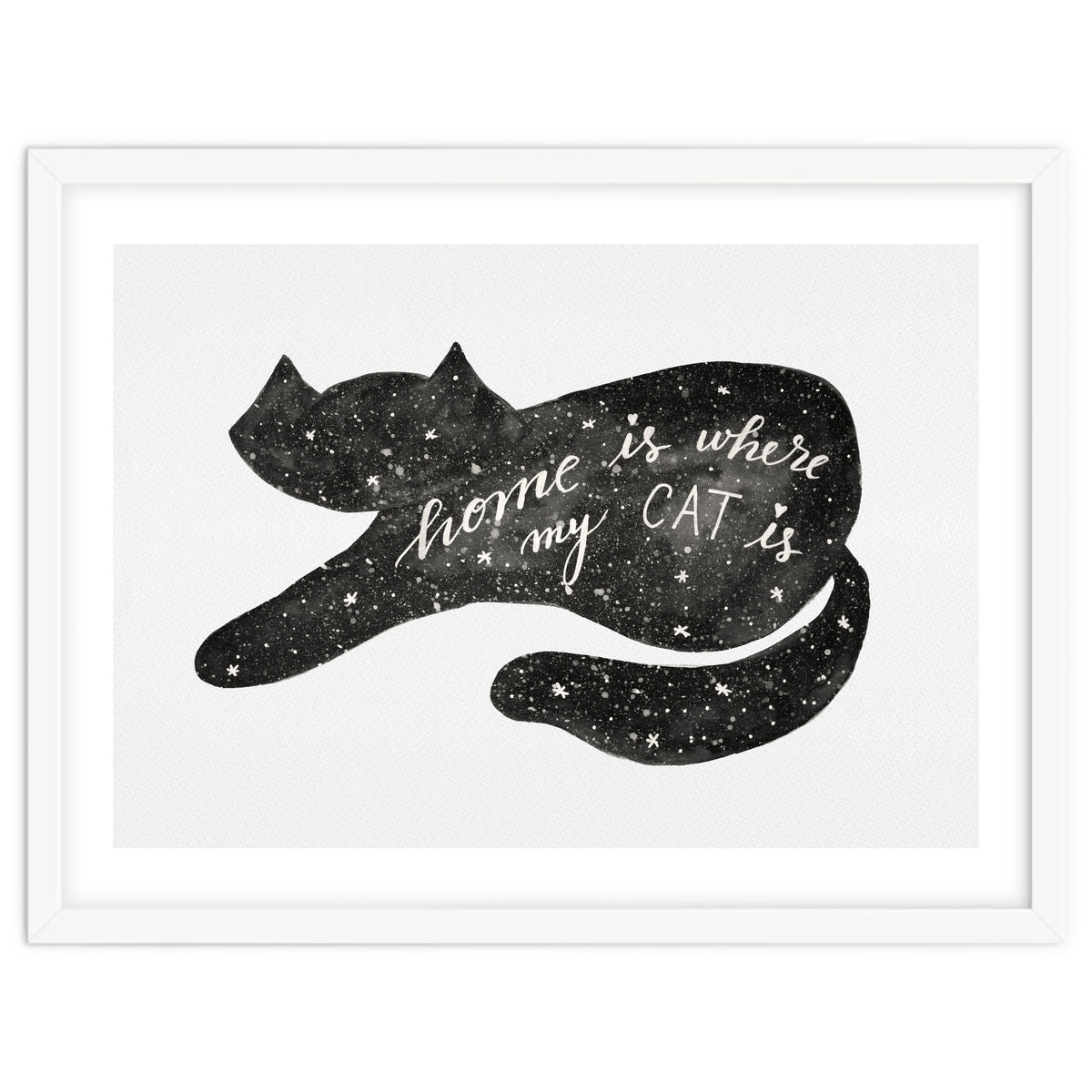 Watercolor galaxy cat - black and white