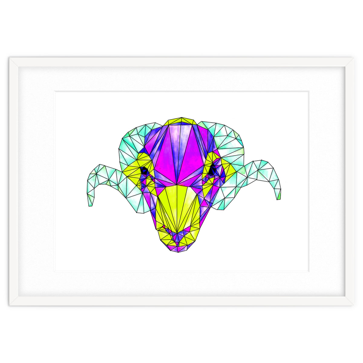 Colourful Geometric Swaledale Sheep Tup with Black Lines