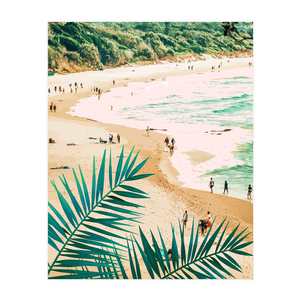 Beach Weekend | Pastel Ocean Sea Tropical Travel | Scenic Sand Palm People Boho Vacation (Print Only)