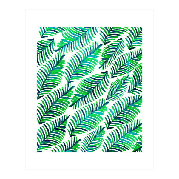 Palm Solace | Tropical Botanical Plants Nature Hand-Painted Watercolor Painting Bohemian Lush Green (Print Only)