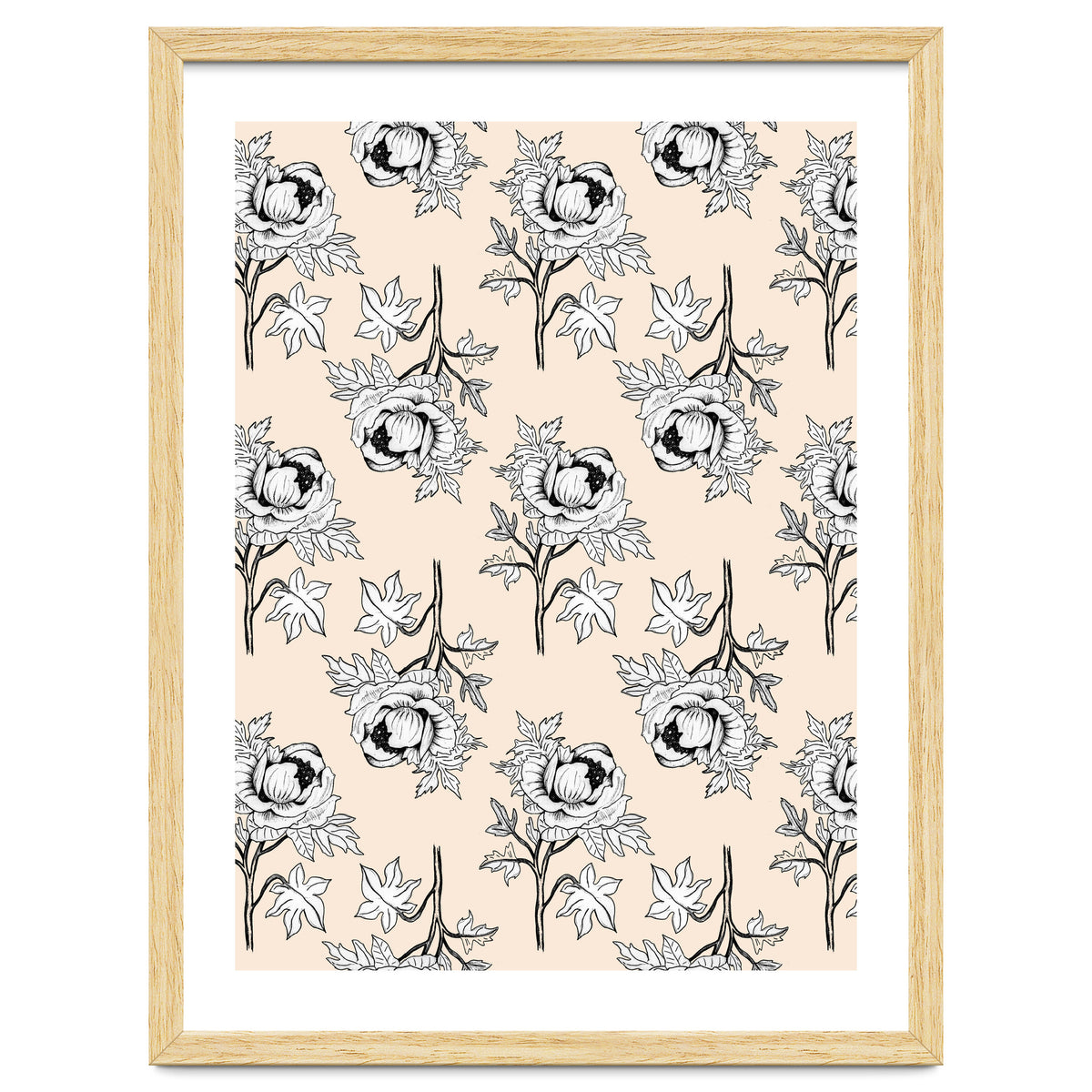 Drawing pattern of roses to pencil on beige